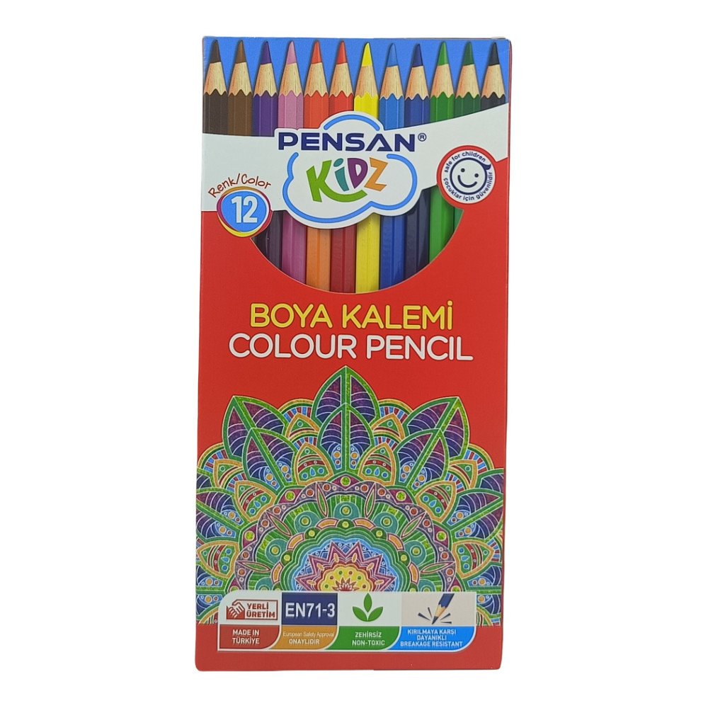 Pensan Kidz Uzun Kuru Boya Kalemi 12 Renk Set 12 Paket
