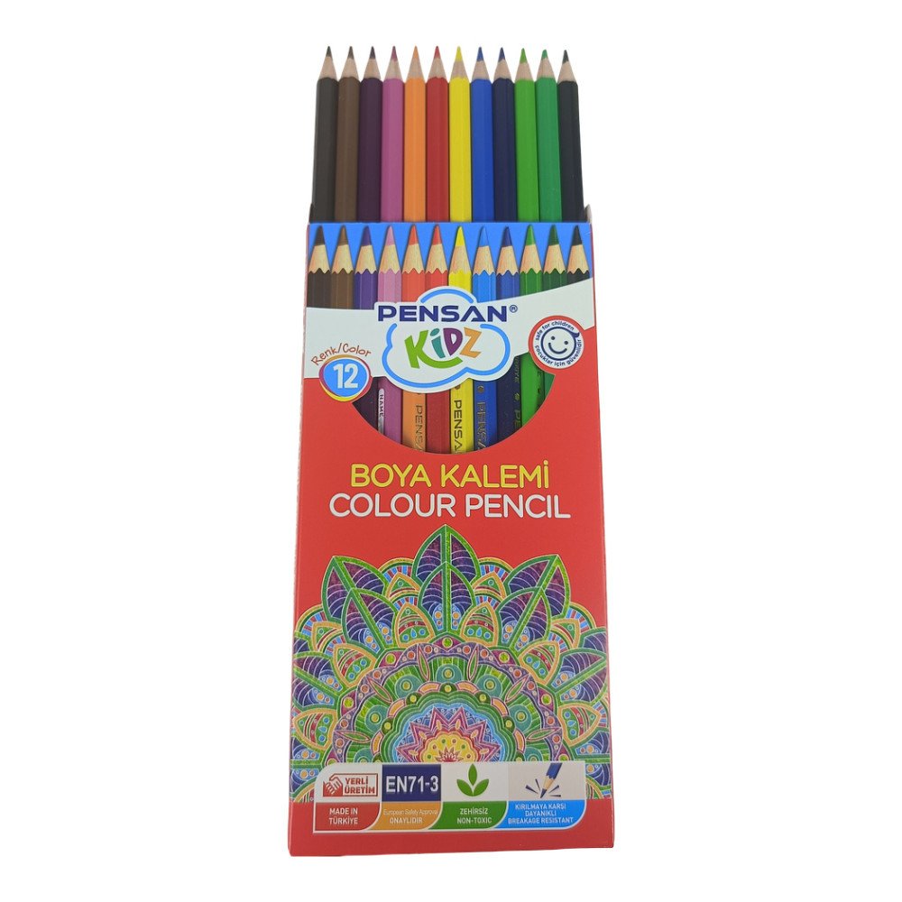 Pensan Kidz Uzun Kuru Boya Kalemi 12 Renk Set 12 Paket