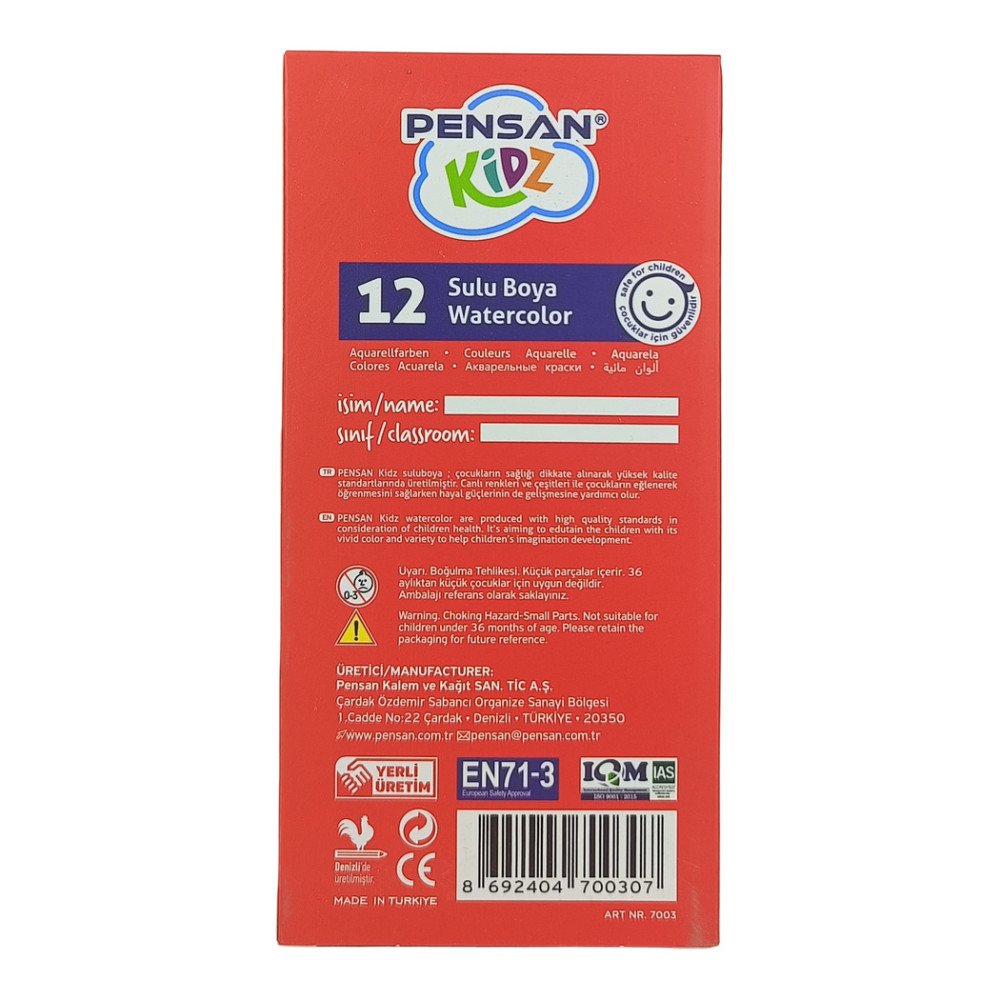 Pensan Kidz Sulu Boya 12 Renk