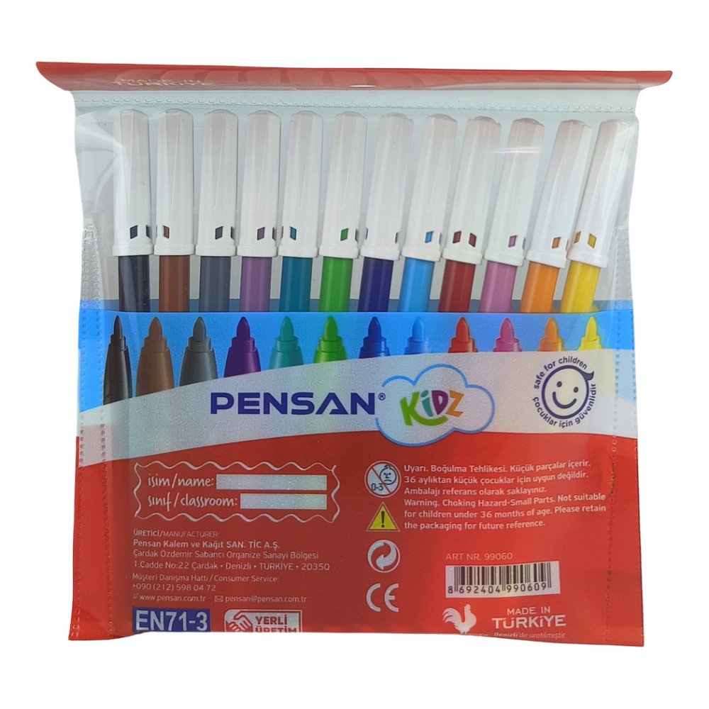 Pensan Kidz Keçeli Kalem 12 Renk Set 12 Paket
