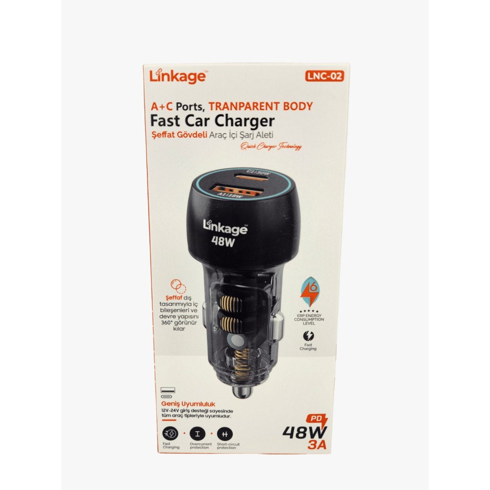 LINKAGE ARAÇ ÇAKMAKLIK ŞARJ LNC-02 ŞEFFAF 48W 3A