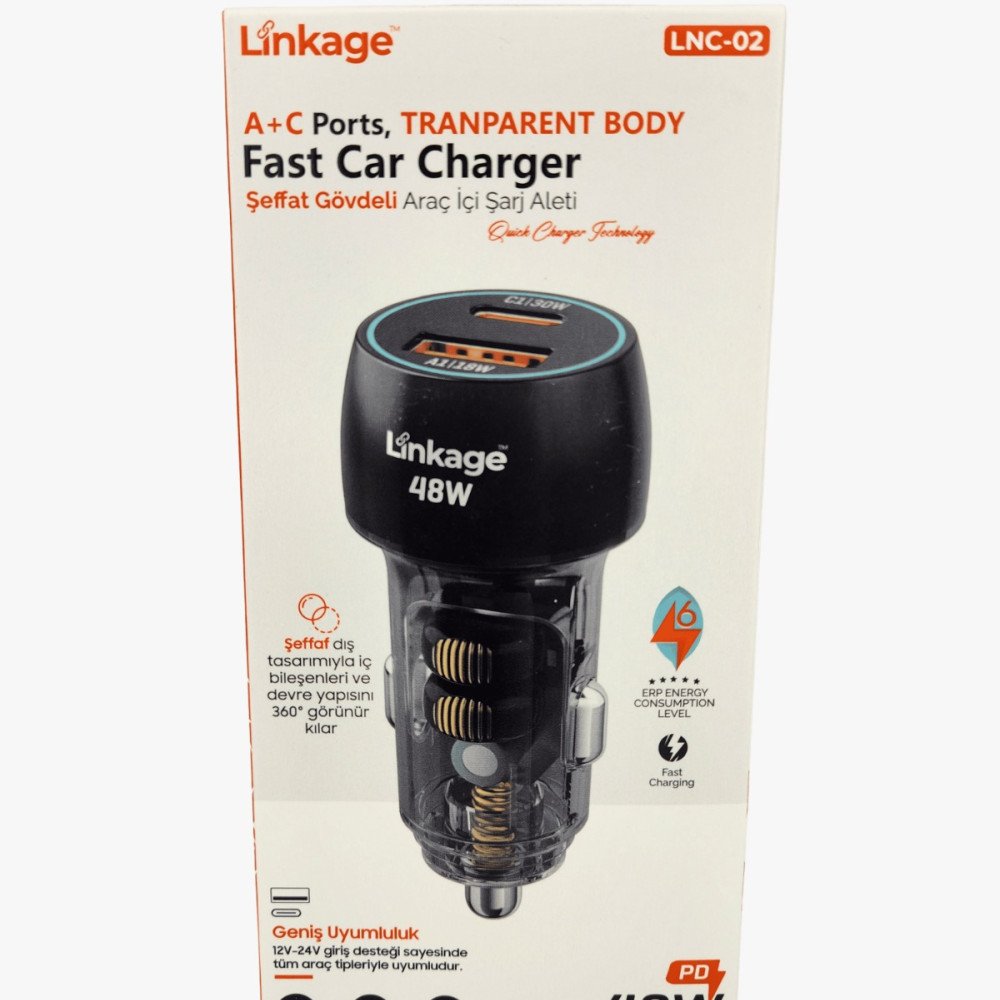 LINKAGE ARAÇ ÇAKMAKLIK ŞARJ LNC-02 ŞEFFAF 48W 3A
