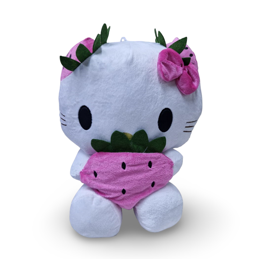 Peluş Çilekli Tokalı Sevimli Kedi 55cm 