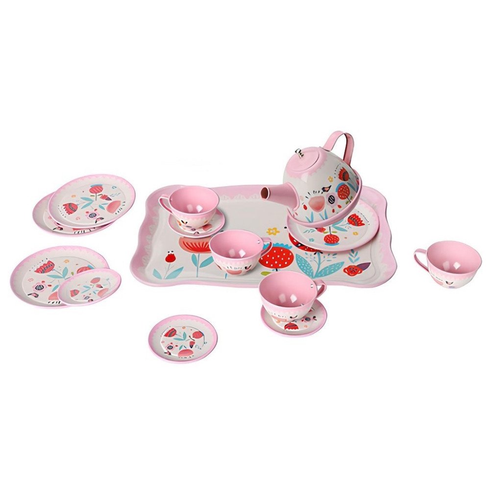 Vardem 998A-998B Çiçek Desenli Metal Çay Seti