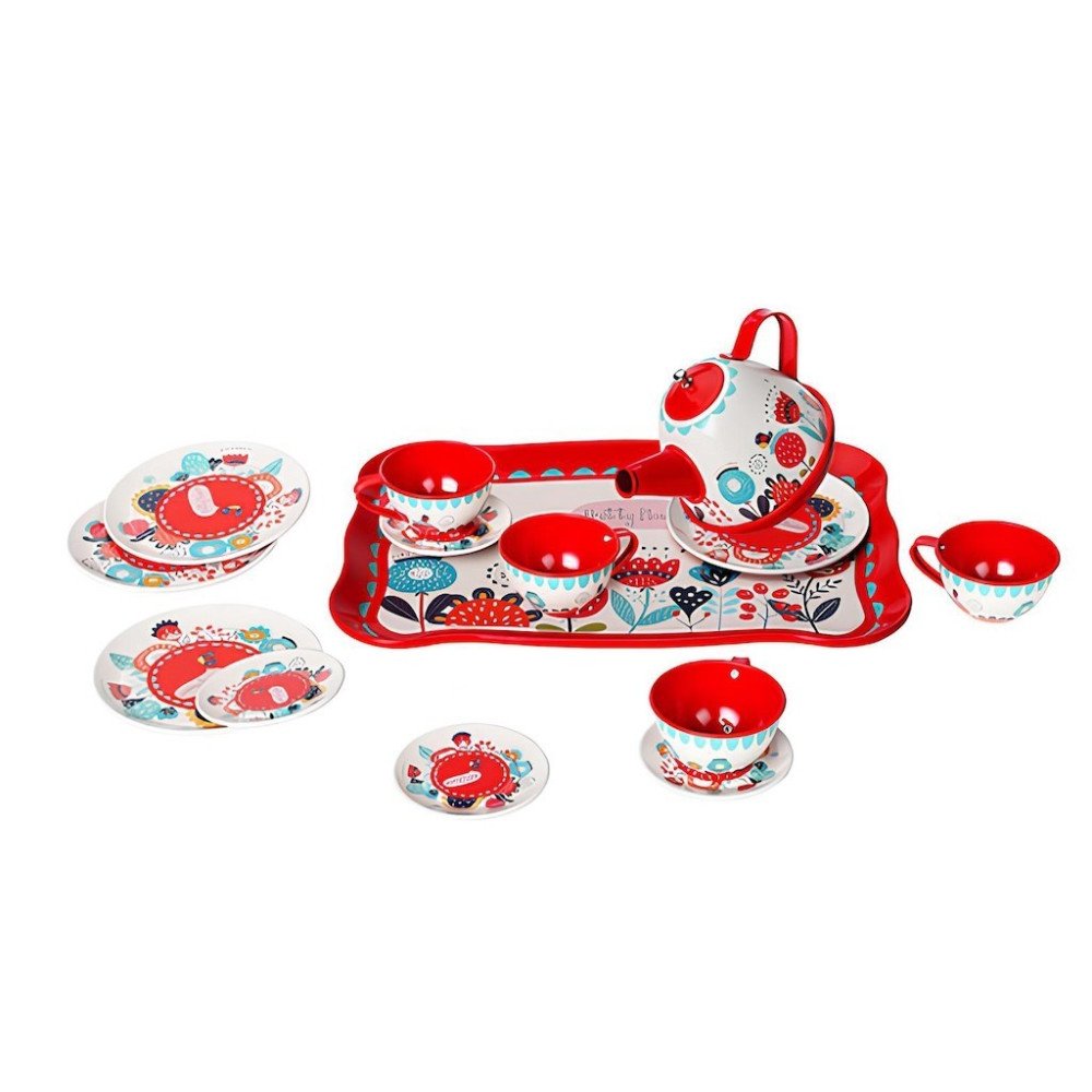 Vardem 998A-998B Çiçek Desenli Metal Çay Seti