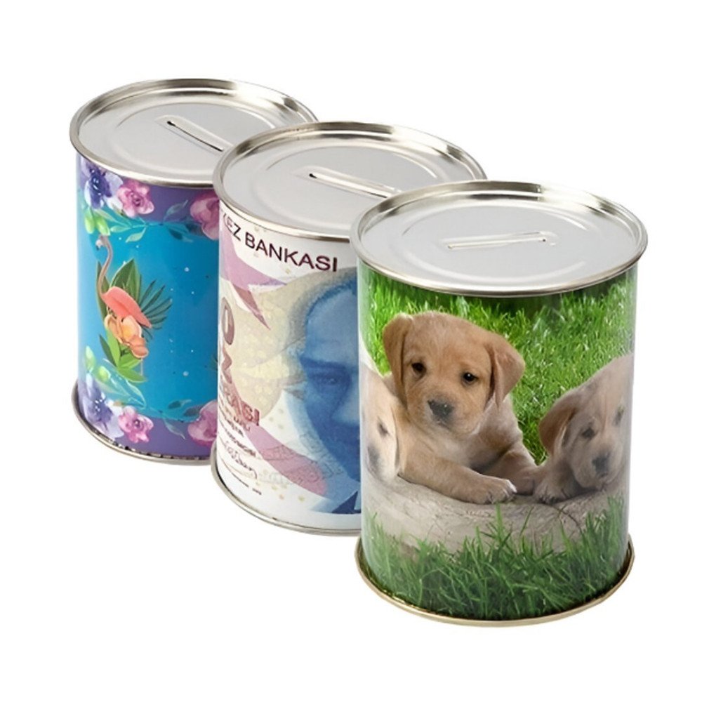 Kumbara Teneke Silindir Orta Boy Baskılı