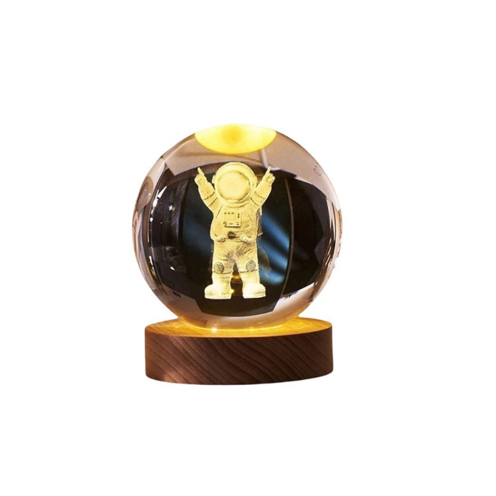 Kutulu 26C Işıklı 3D Ahşap Standlı Cam Küre
