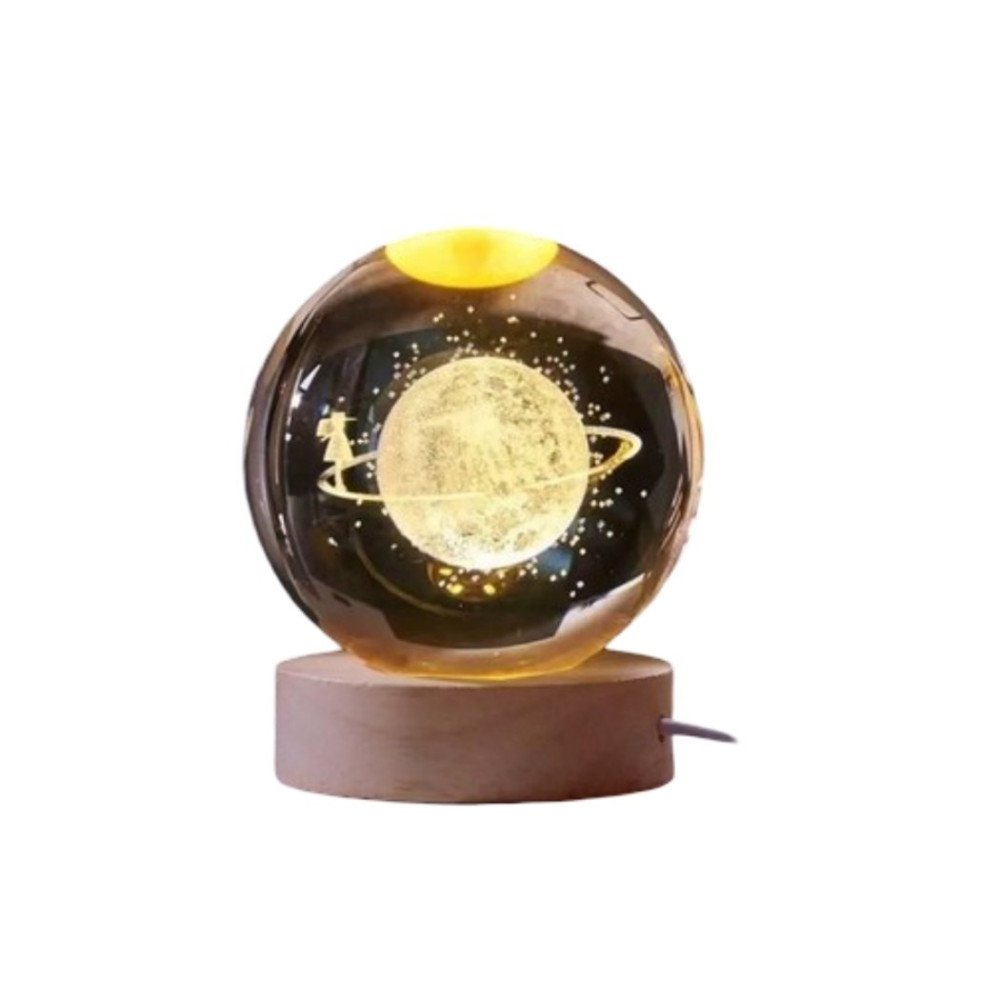 Kutulu 26C Işıklı 3D Ahşap Standlı Cam Küre