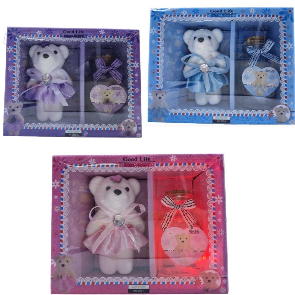 Kutulu 9N Ayıcıklı Işıklı Cam Şişe Hediyelik 