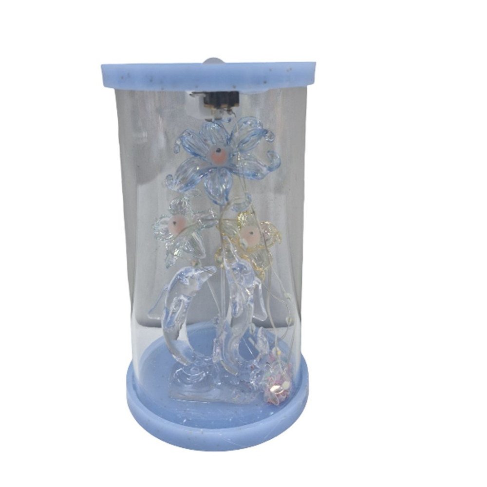 Kutulu 9T Işıklı Cam Fanus Çiçekli Hediyelik