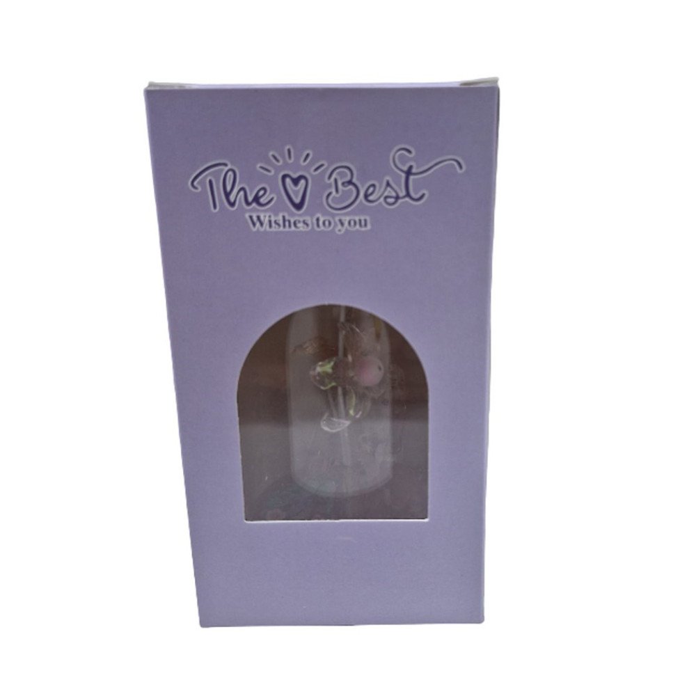 Kutulu 9T Işıklı Cam Fanus Çiçekli Hediyelik