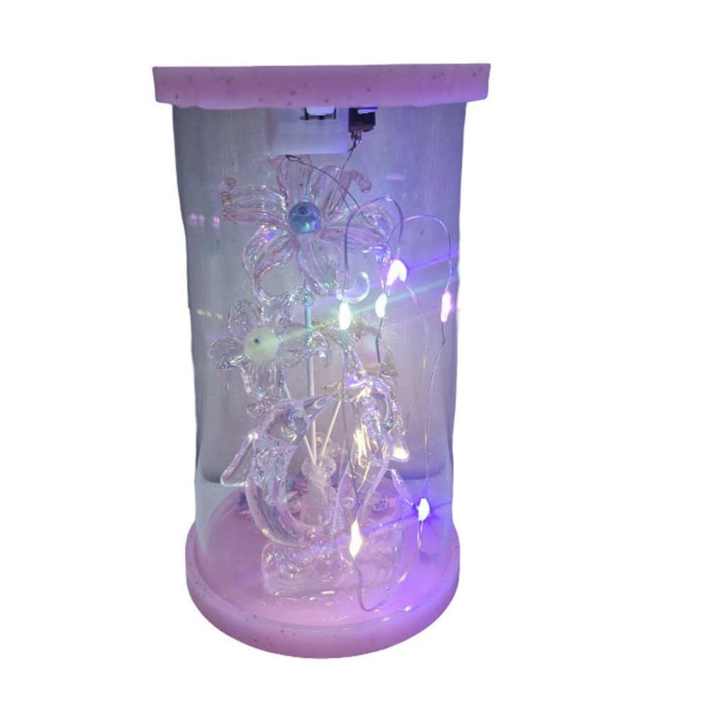 Kutulu 9T Işıklı Cam Fanus Çiçekli Hediyelik