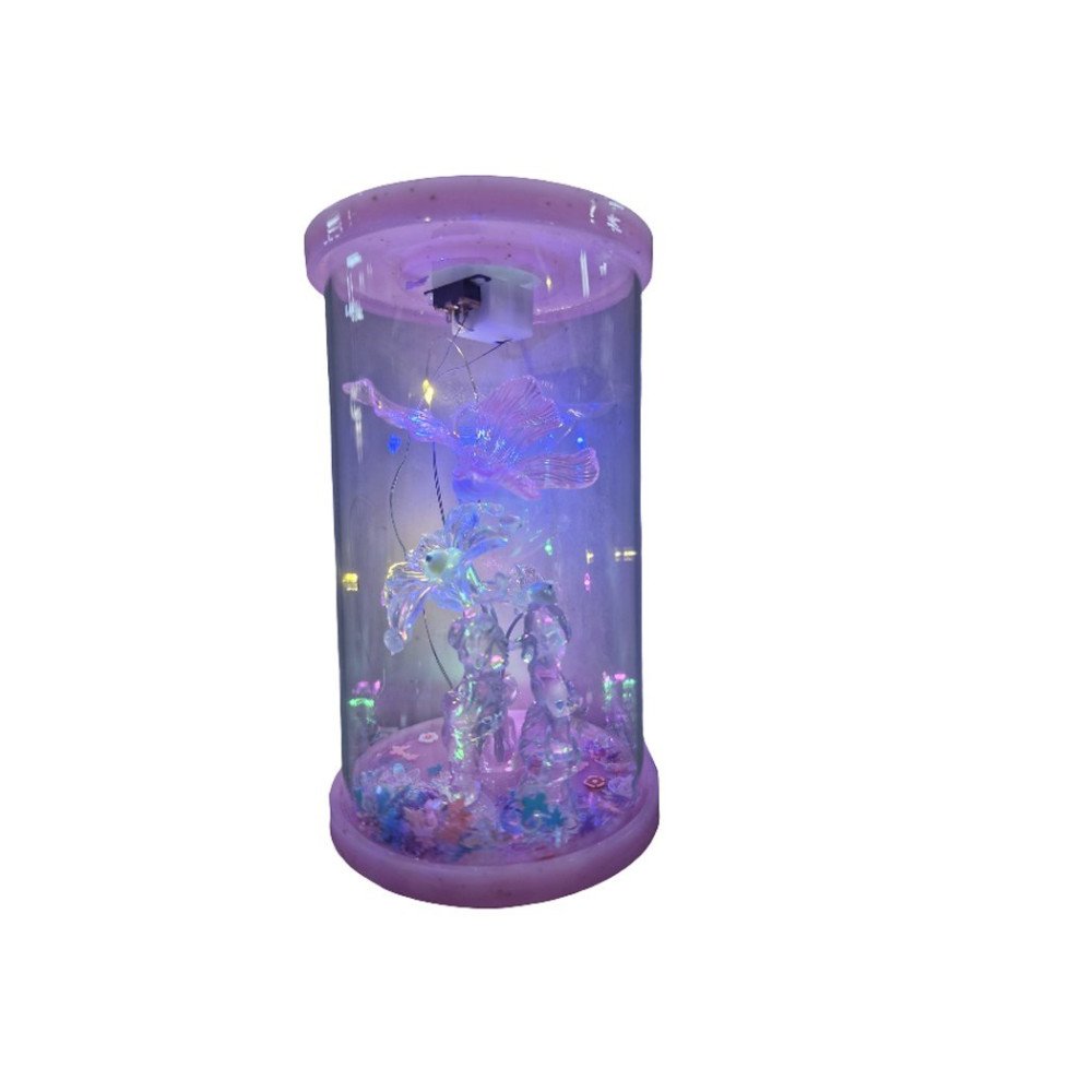 Kutulu 9S Işıklı Cam Fanus Çiçekli Hediyelik