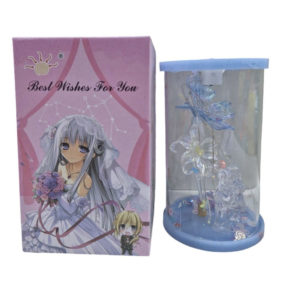 Kutulu 9S Işıklı Cam Fanus Çiçekli Hediyelik