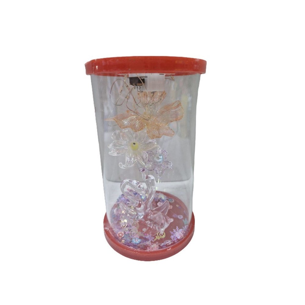 Kutulu 9S Işıklı Cam Fanus Çiçekli Hediyelik