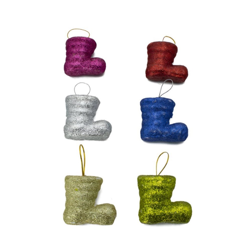 Poşette Yb527 Simli Çizme Yılbaşı Ağaç Süsü 6lı