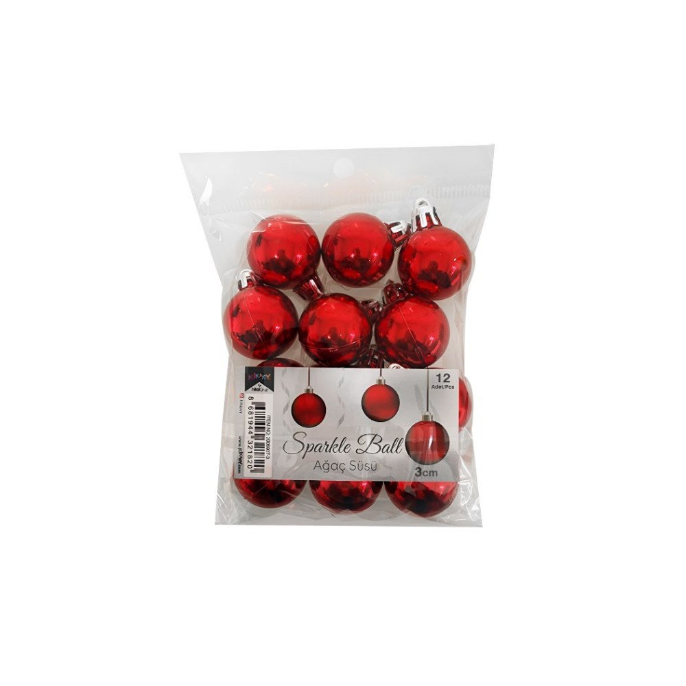 Yılbaşı 20069073 Kırmızı 3cm Ağaç Topu 12li 