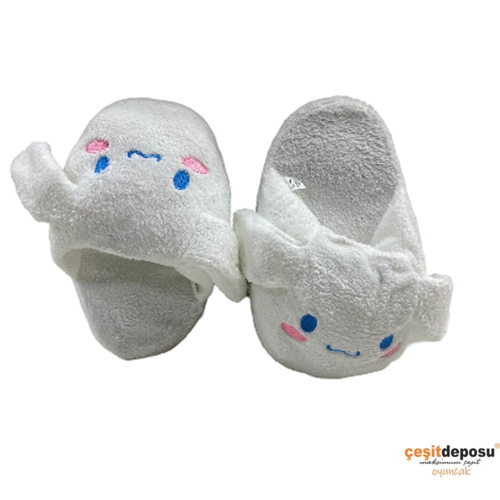 Peluş Beyaz Kulakları Oynar Terlik 26-38 Seri 10lu
