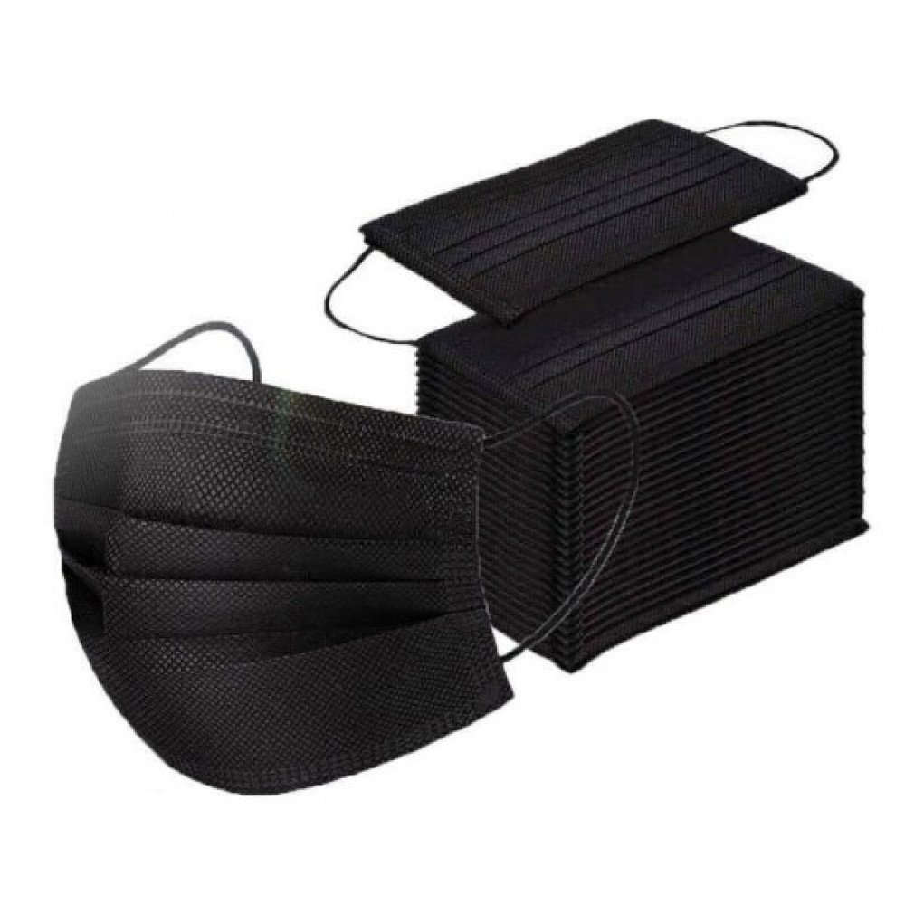 Siyah Maske 3 Katlı Telli - 50Adet