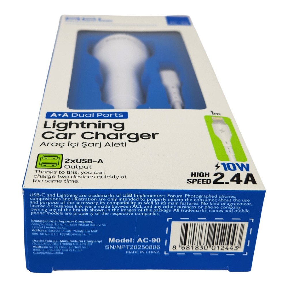 ACL Set Araç Sarj Aleti iPhone 10W - 2.4A AC-90