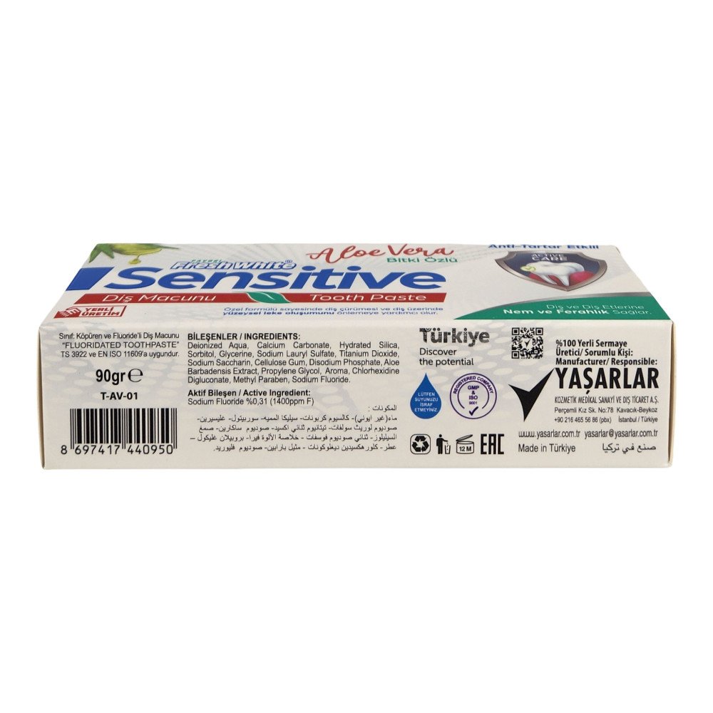 Fresh White Sensitive Aloe Vera Özlü Diş Macunu 90g x 12 Adet