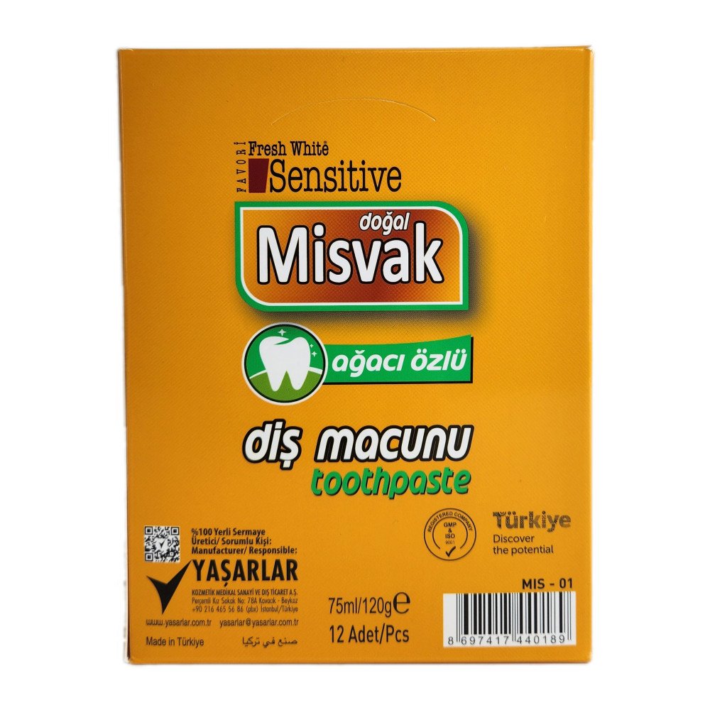 Fresh White Sensitive Misvak Özlü Doğal Diş Macunu 75ml X 12 Adet