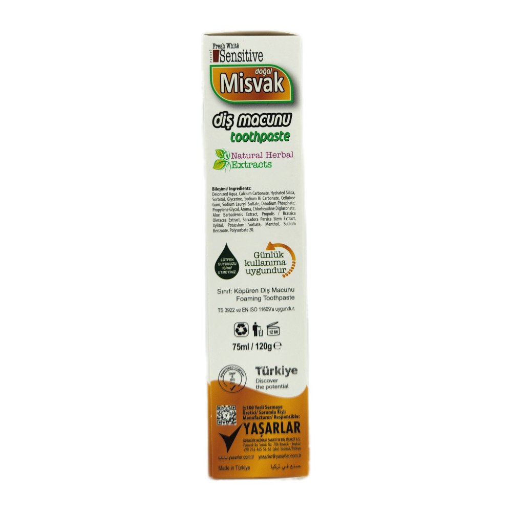 Fresh White Sensitive Misvak Özlü Doğal Diş Macunu 75ml X 12 Adet