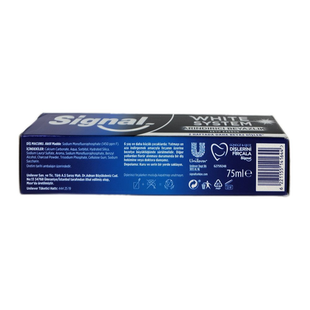 Signal White System Arındırıcı Beyazlık Aktif Karbonlu Diş Macunu 75 ml x 12 Adet