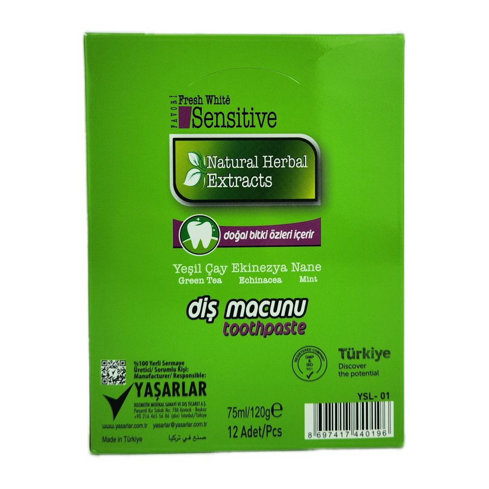 Fresh White Sensitive Doğal Bitki Özlü Diş Macunu 75 ml x 12 Adet