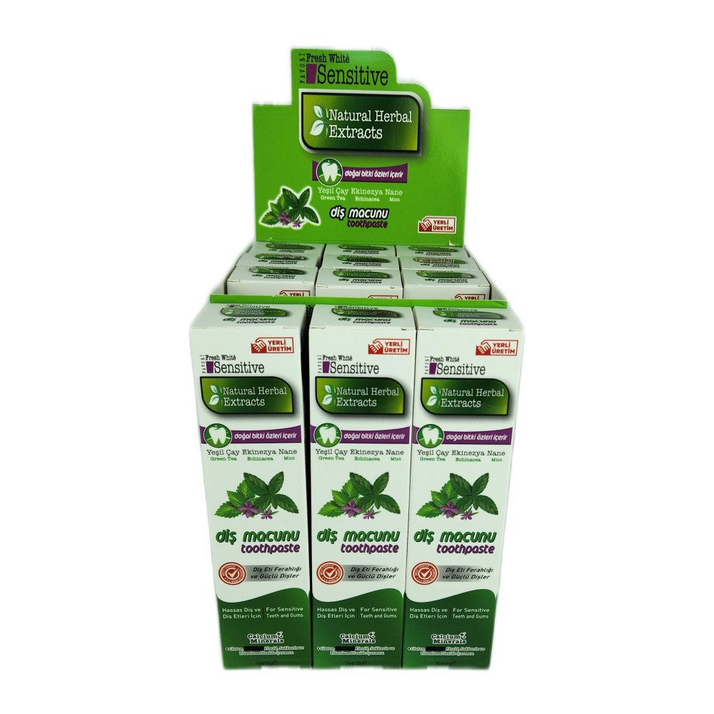 Fresh White Sensitive Doğal Bitki Özlü Diş Macunu 75 ml x 12 Adet