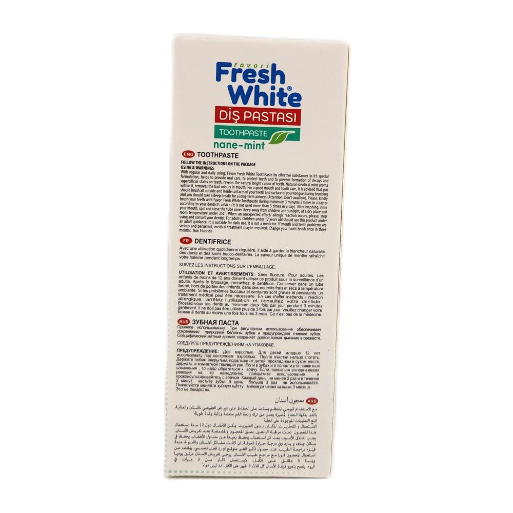 Fresh White Nane-Mint Florürsüz Diş Macunu 90g x 12 Adet Fresh White Nane-Mint Florürsüz Diş Macunu 90g x 12 Adet