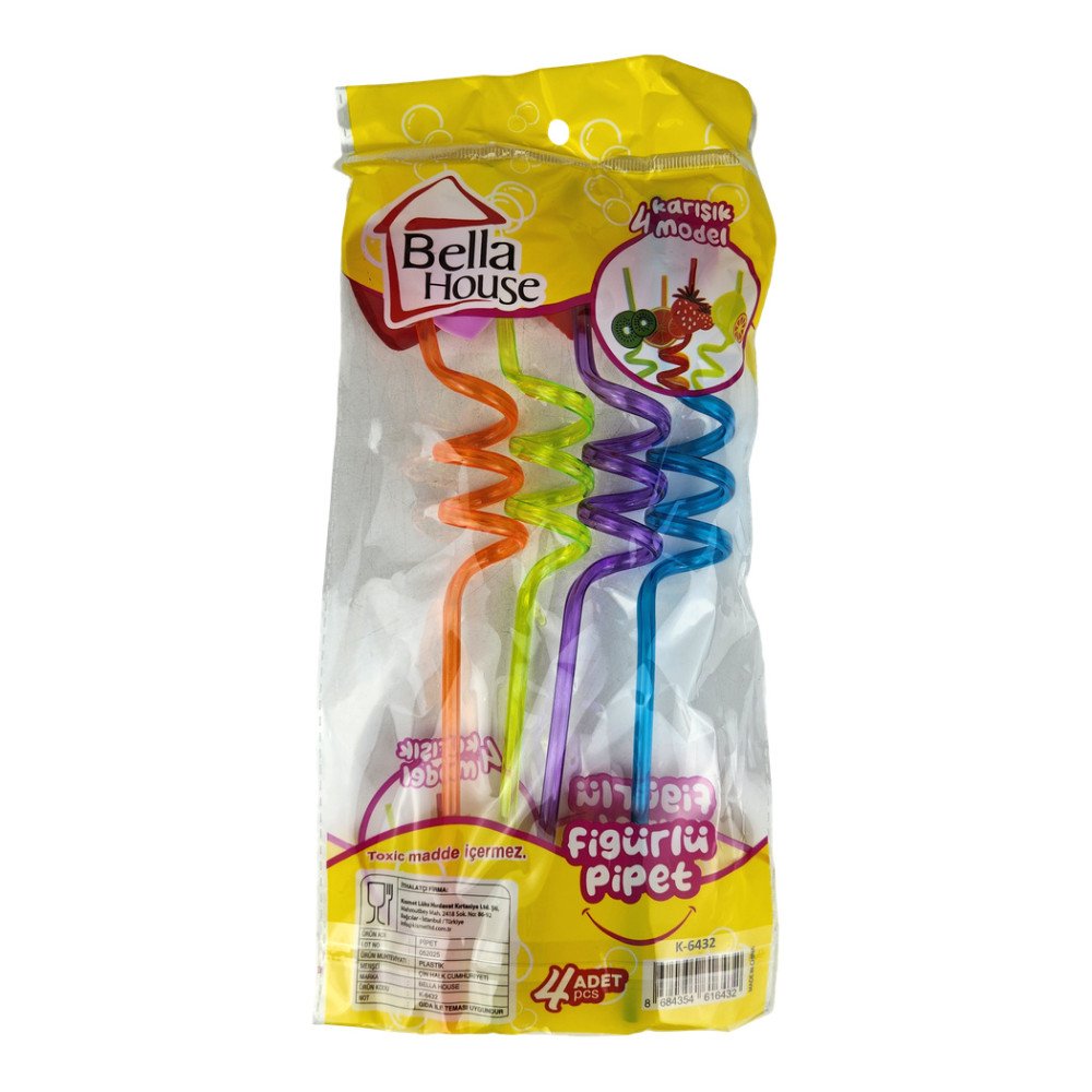 Bella House Figürlü Pipet 4’lü X 12 Adet K-6432