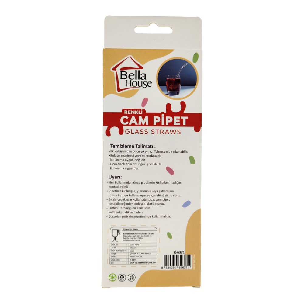 Bella House Renkli Cam Pipet 5’li X 12 Adet K-6371