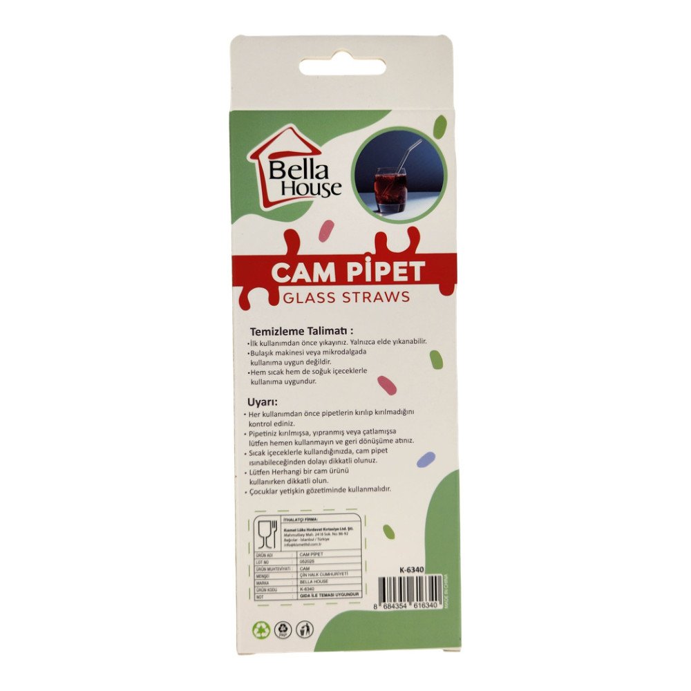 Bella House Şeffaf Cam Pipet 5’li X 12 Adet K-6340
