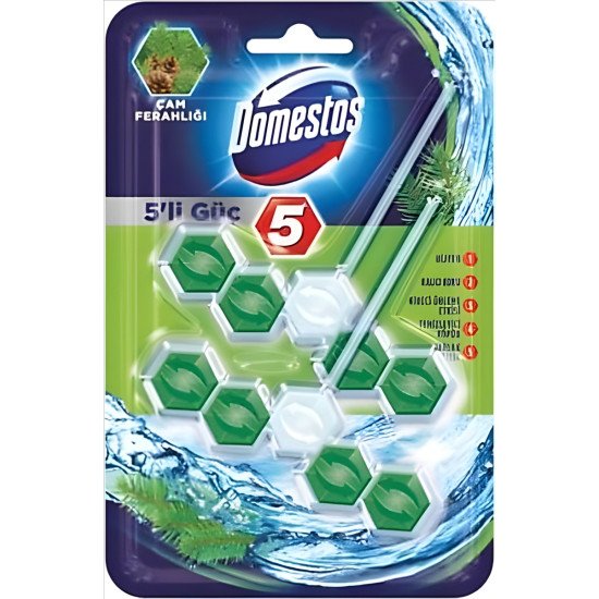 Domestos İkili Wc Blok 5'li Güç Tuvalet Bloğu Çam Ferahlığı 100 gr x 7 Adet